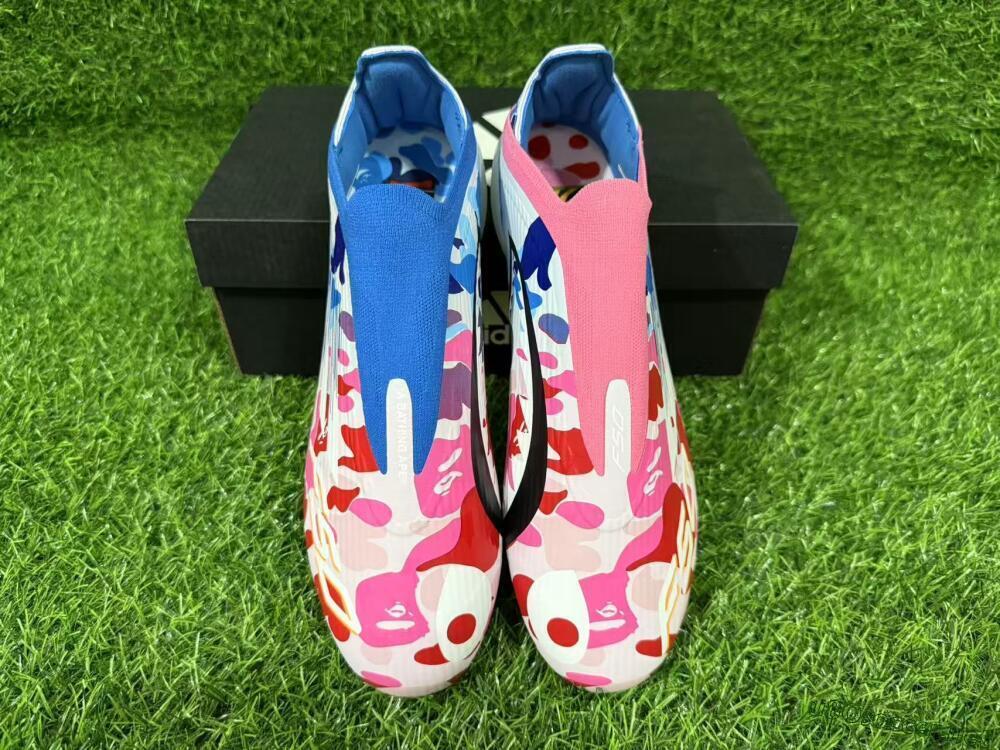 Unisex Adidas F50 Elite Laceless FG Football Boots - Pink/Coral Blush/Cerulean Blue