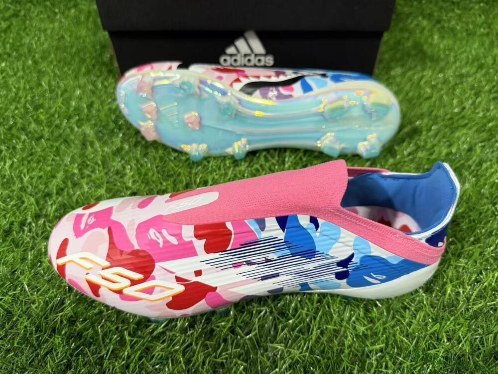 Unisex Adidas F50 Elite Laceless FG Football Boots - Pink/Coral Blush/Cerulean Blue