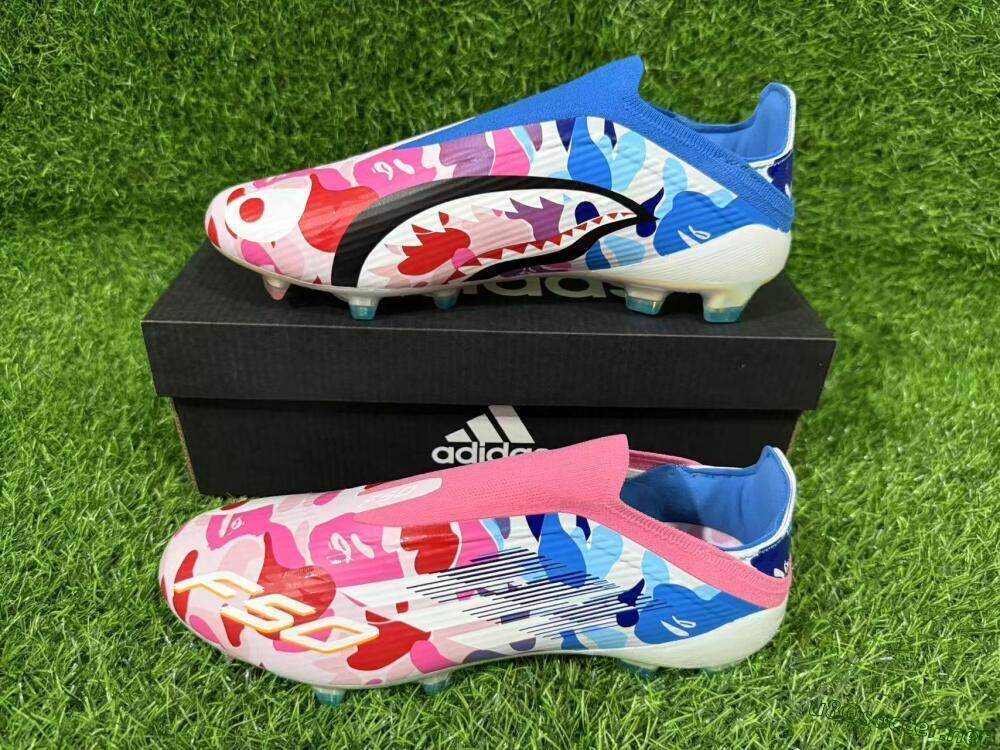 Unisex Adidas F50 Elite Laceless FG Football Boots - Pink/Coral Blush/Cerulean Blue