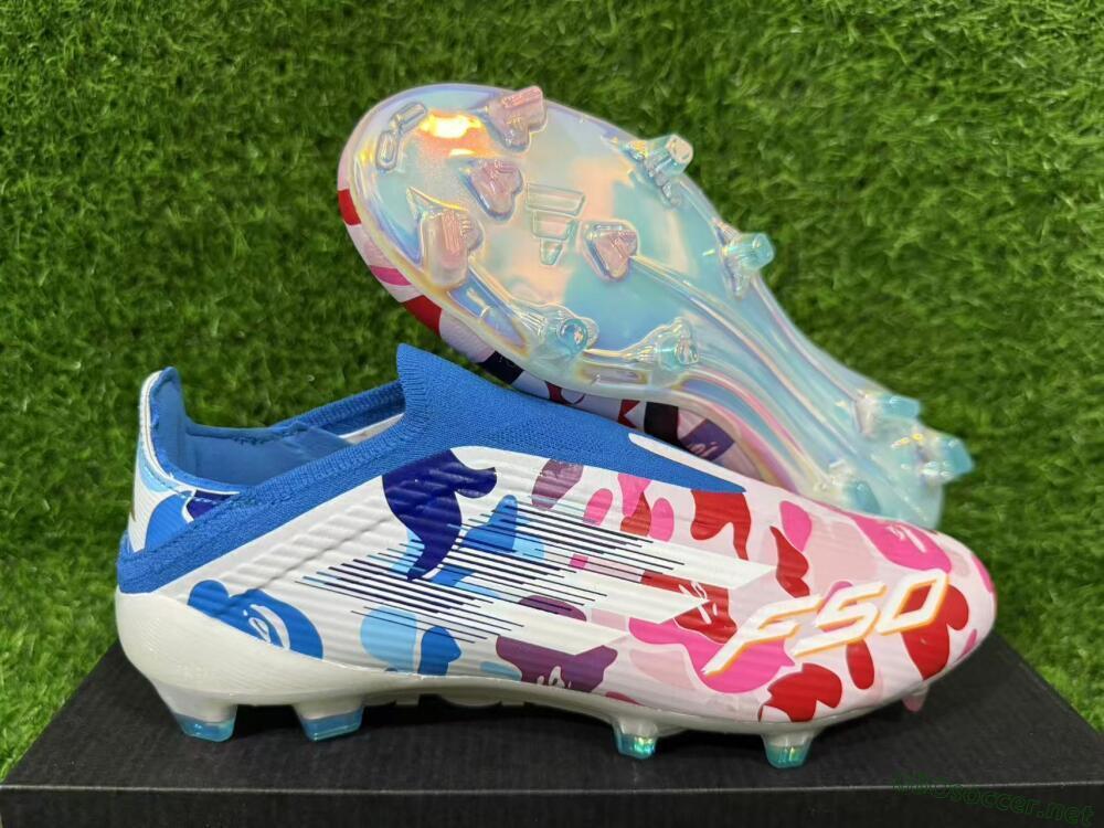 Unisex Adidas F50 Elite Laceless FG Football Boots - Pink/Coral Blush/Cerulean Blue