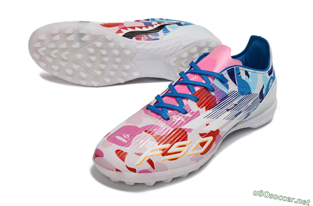 Unisex Adidas F50 Pro TF Football Shoes - Pink/Ocean Blue/Pastel Red 3