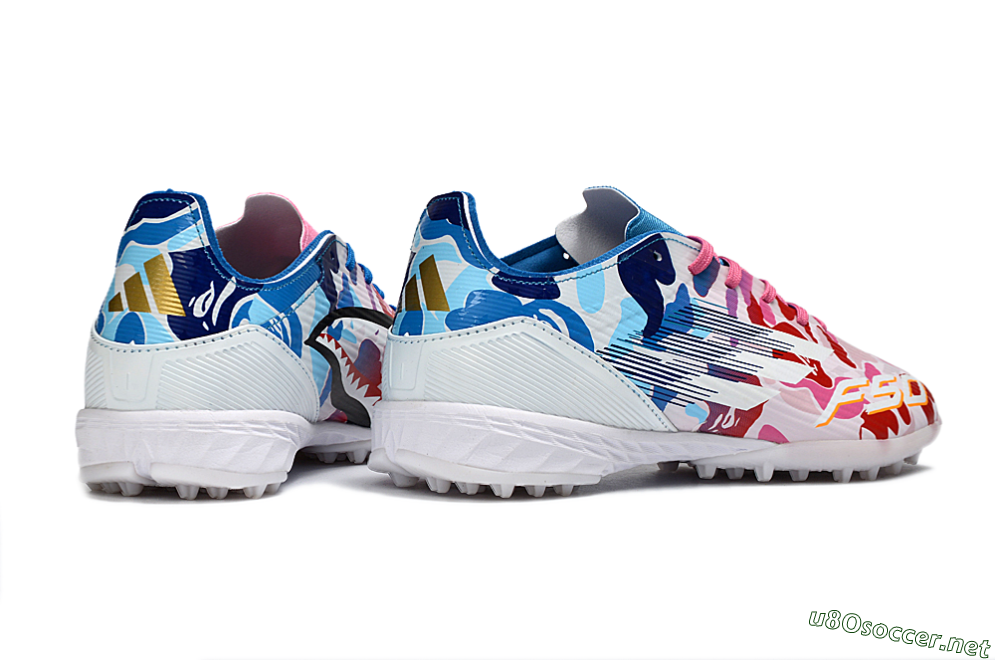 Unisex Adidas F50 Pro TF Football Shoes - Pink/Ocean Blue/Pastel Red 7