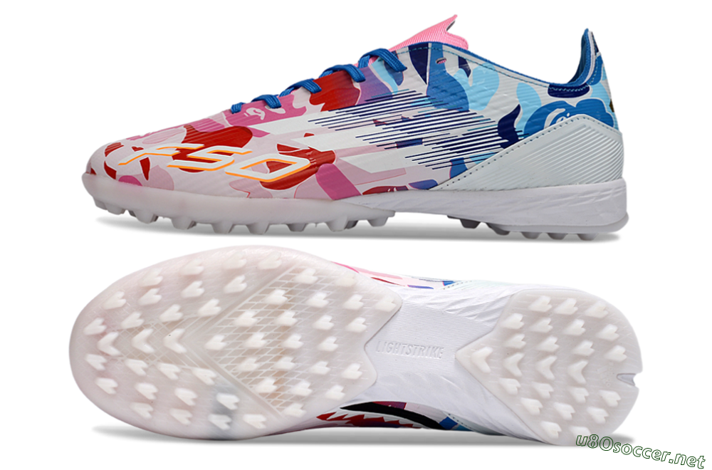 Unisex Adidas F50 Pro TF Football Shoes - Pink/Ocean Blue/Pastel Red 1