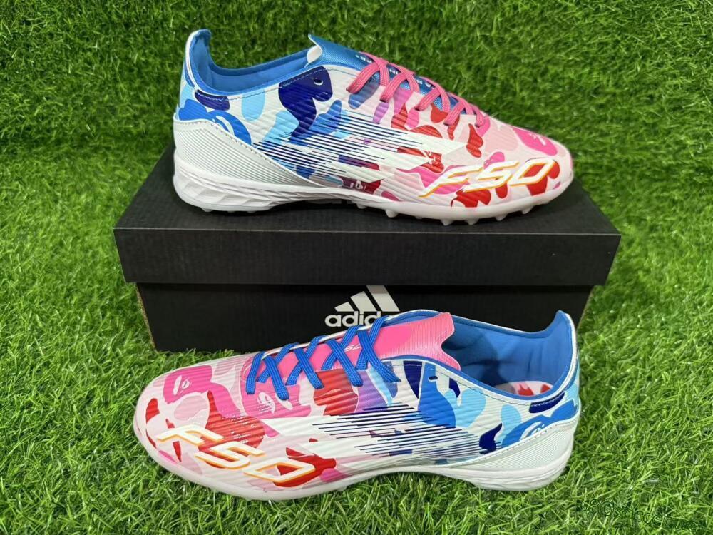 Unisex Adidas F50 Pro TF Football Shoes - Pink/Ocean Blue/Pastel Red