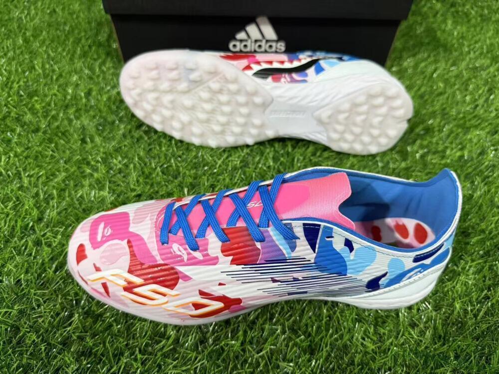 Unisex Adidas F50 Pro TF Football Shoes - Pink/Ocean Blue/Pastel Red