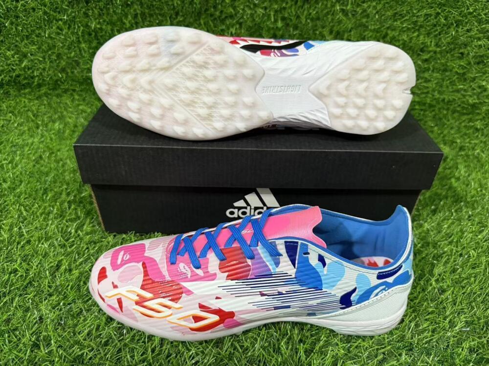 Unisex Adidas F50 Pro TF Football Shoes - Pink/Ocean Blue/Pastel Red
