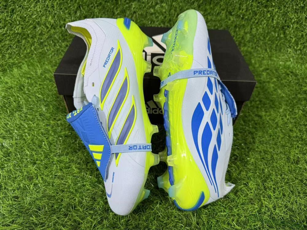 Unisex Adidas Predator 26 Elite Fold-Over Tongue FG Football Boots - Blue/Neon Yellow/Cool Gray