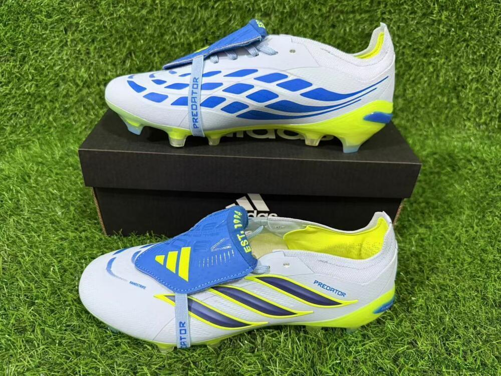 Unisex Adidas Predator 26 Elite Fold-Over Tongue FG Football Boots - Blue/Neon Yellow/Cool Gray
