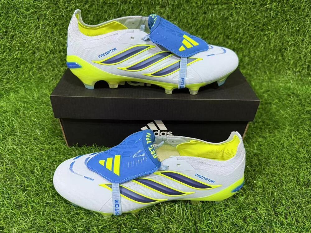 Unisex Adidas Predator 26 Elite Fold-Over Tongue FG Football Boots - Blue/Neon Yellow/Cool Gray