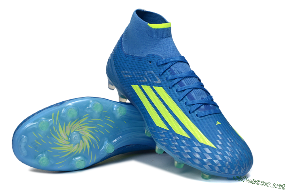 Men's Adidas F50 Elite Mid AG Football Boots - Blue/Electric Blue/Neon Green 3