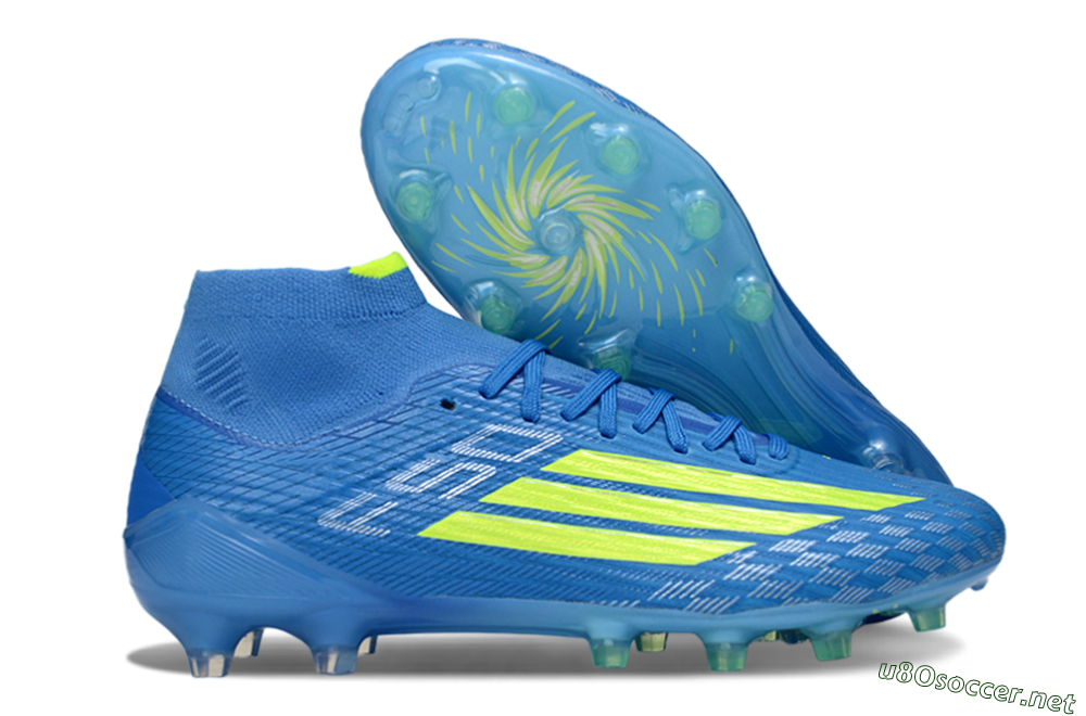Men's Adidas F50 Elite Mid AG Football Boots - Blue/Electric Blue/Neon Green 2