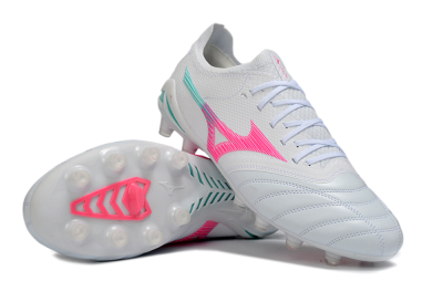 Men's Mizuno Morelia Neo 4 FG Football Boots - White/Neon Pink/Teal