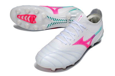 Men's Mizuno Morelia Neo 4 FG Football Boots - White/Neon Pink/Teal