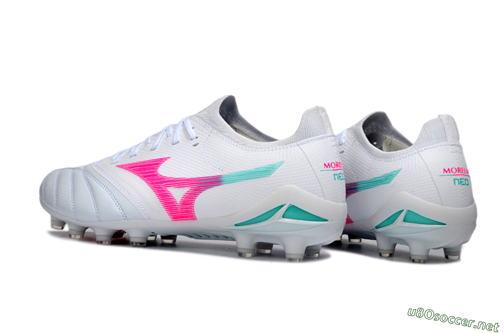 Men's Mizuno Morelia Neo 4 FG Football Boots - White/Neon Pink/Teal 4