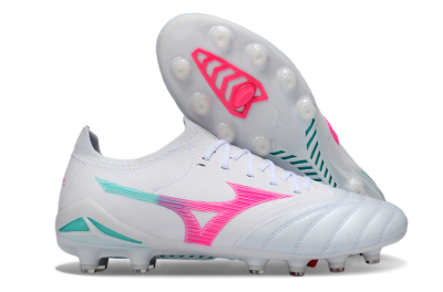 Men's Mizuno Morelia Neo 4 FG Football Boots - White/Neon Pink/Teal