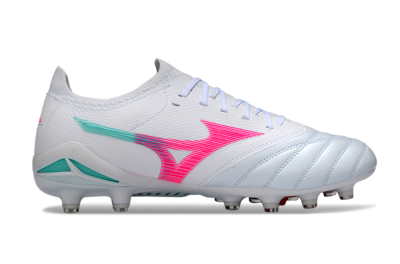 Men's Mizuno Morelia Neo 4 FG Football Boots - White/Neon Pink/Teal