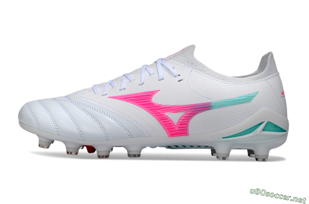 Men's Mizuno Morelia Neo 4 FG Football Boots - White/Neon Pink/Teal 0