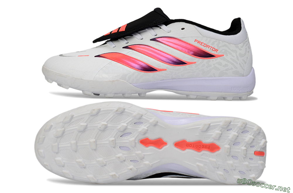 Men's Adidas Predator 26 Elite Fold-Over Tongue TF Football Shoes - White/Neon Orange/Fuchsia Pink 1