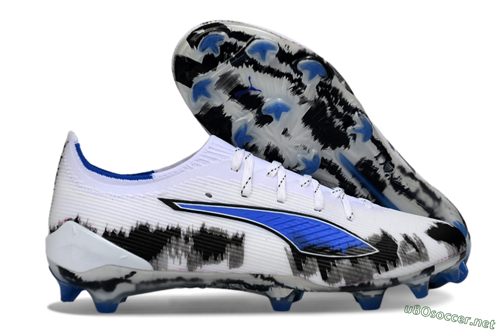 Men's Puma Ultra Ultimate FG Football Boots - White/Electric Blue/Black 2