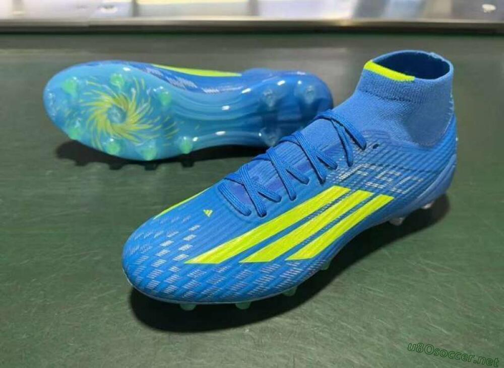 Men's Adidas F50 Elite Mid FG Football Boots - Blue/Vibrant Blue/Electric Green