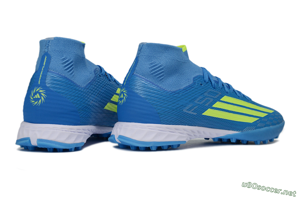 Men's Adidas F50 Elite Mid TF Football Shoes - Blue/Electric Yellow/Cyan 6