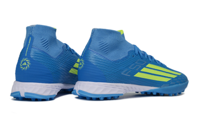 Men's Adidas F50 Elite Mid TF Football Shoes - Blue/Electric Yellow/Cyan