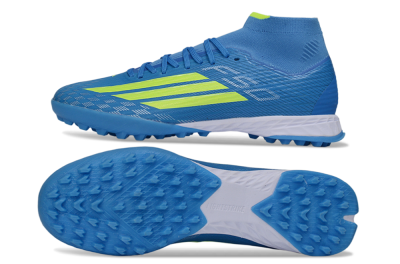 Men's Adidas F50 Elite Mid TF Football Shoes - Blue/Electric Yellow/Cyan