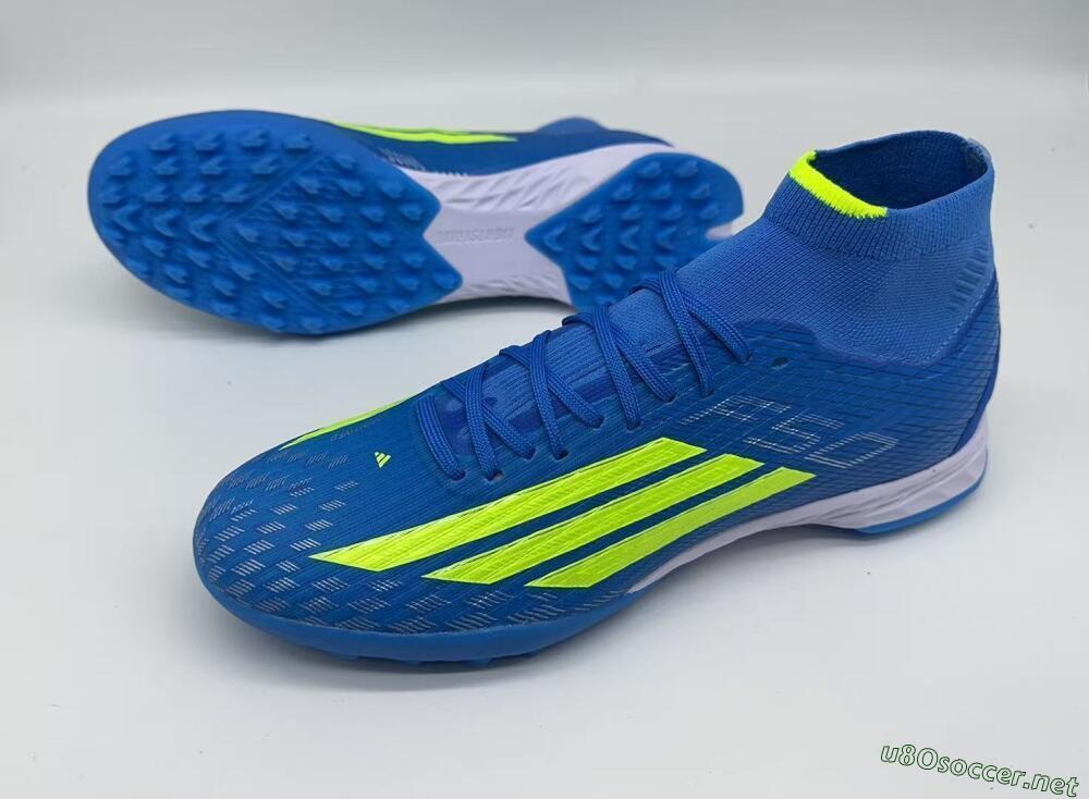 Men's Adidas F50 Elite Mid TF Football Shoes - Blue/Electric Yellow/Cyan