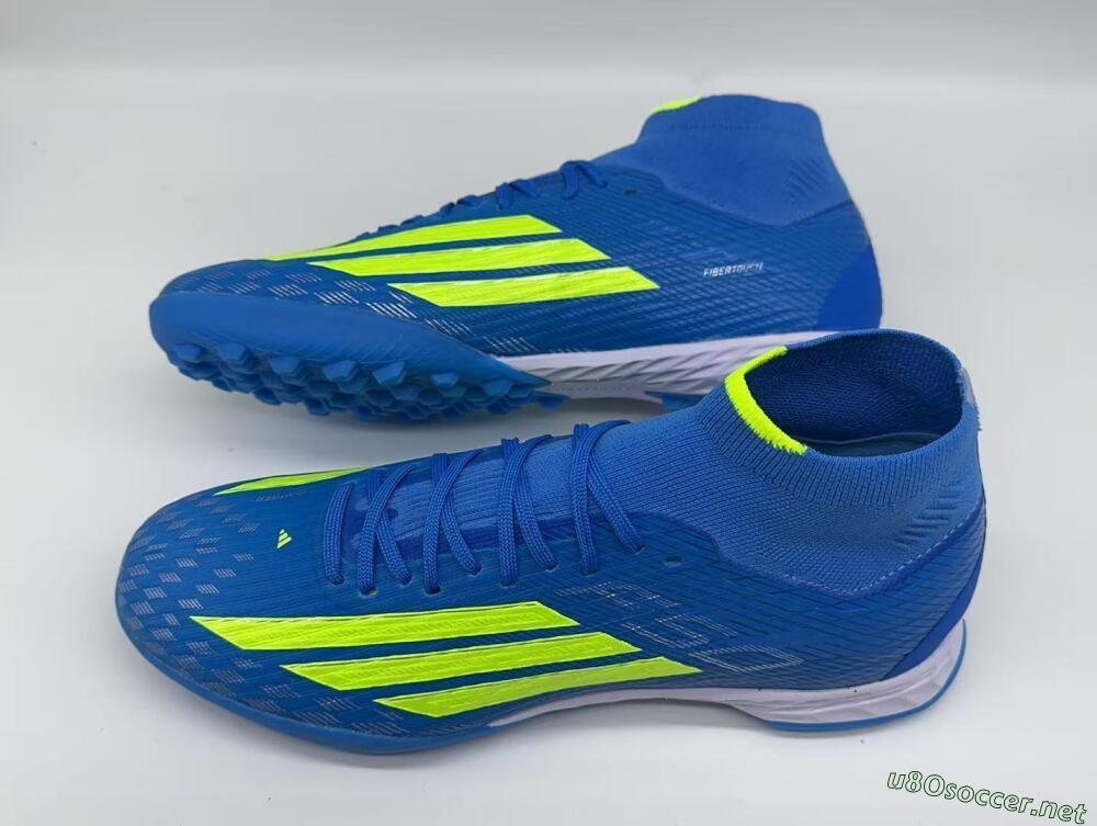 Men's Adidas F50 Elite Mid TF Football Shoes - Blue/Electric Yellow/Cyan