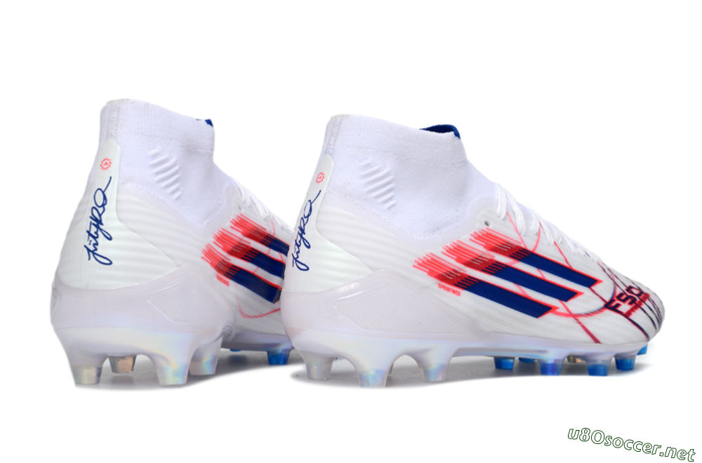 Men's Adidas F50 Elite Mid FG Football Boots - White/Electric Red/Deep Blue 6