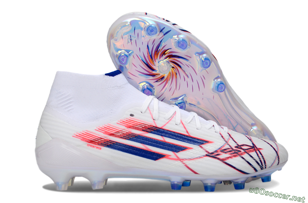 Men's Adidas F50 Elite Mid FG Football Boots - White/Electric Red/Deep Blue 2