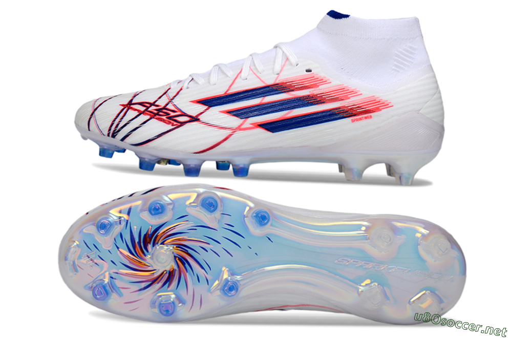 Men's Adidas F50 Elite Mid FG Football Boots - White/Electric Red/Deep Blue 1