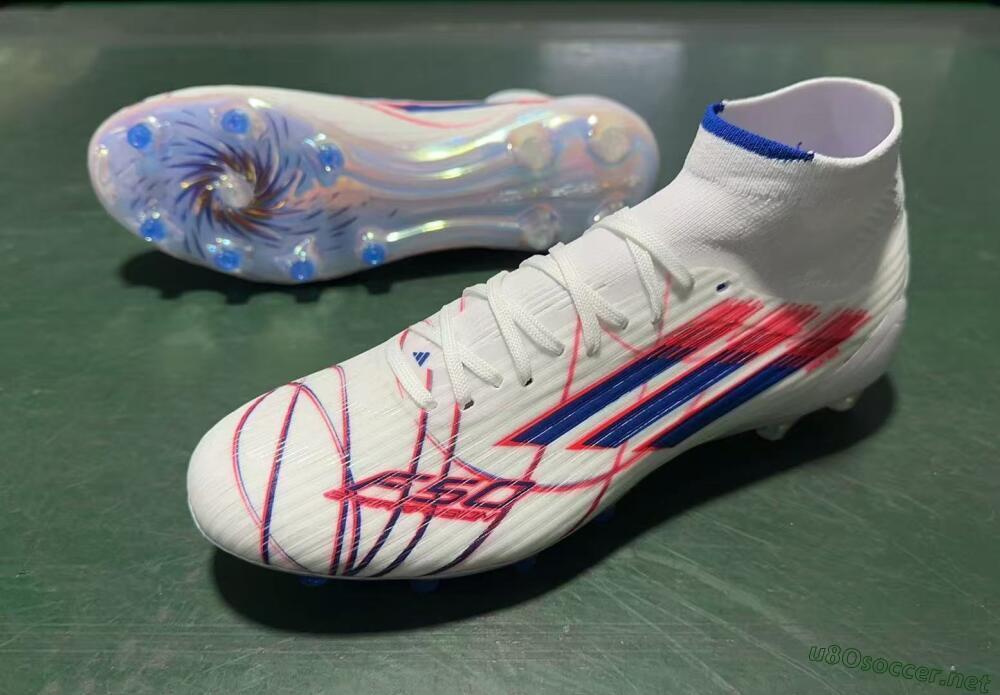 Men's Adidas F50 Elite Mid FG Football Boots - White/Electric Red/Deep Blue