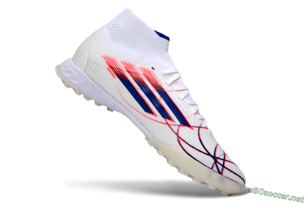 Men's Adidas F50 Elite Mid TF Football Shoes - White/Electric Red/Deep Blue 4