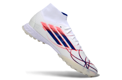 Men's Adidas F50 Elite Mid TF Football Shoes - White/Electric Red/Deep Blue