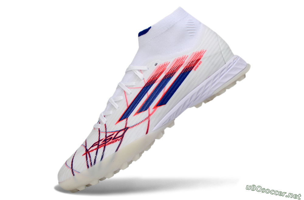 Men's Adidas F50 Elite Mid TF Football Shoes - White/Electric Red/Deep Blue 5