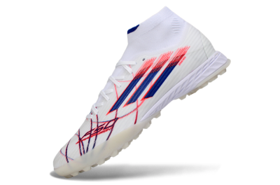 Men's Adidas F50 Elite Mid TF Football Shoes - White/Electric Red/Deep Blue