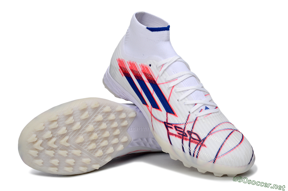 Men's Adidas F50 Elite Mid TF Football Shoes - White/Electric Red/Deep Blue 3