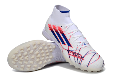 Men's Adidas F50 Elite Mid TF Football Shoes - White/Electric Red/Deep Blue
