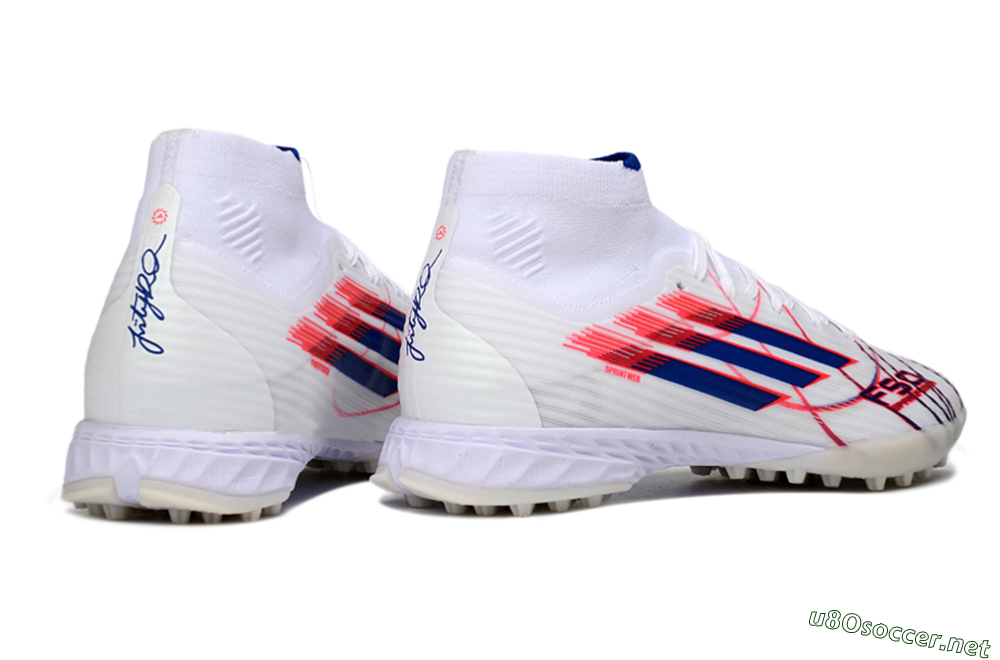 Men's Adidas F50 Elite Mid TF Football Shoes - White/Electric Red/Deep Blue 6