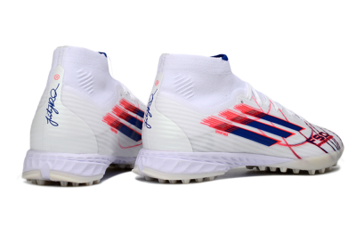 Men's Adidas F50 Elite Mid TF Football Shoes - White/Electric Red/Deep Blue
