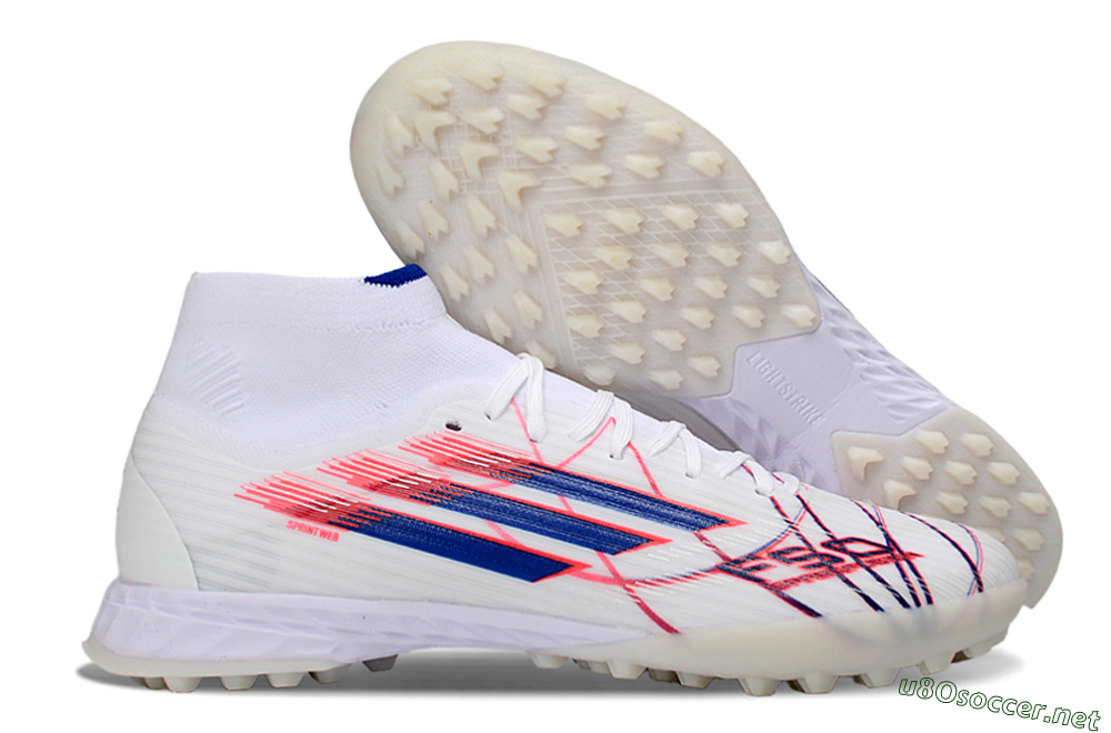 Men's Adidas F50 Elite Mid TF Football Shoes - White/Electric Red/Deep Blue 2