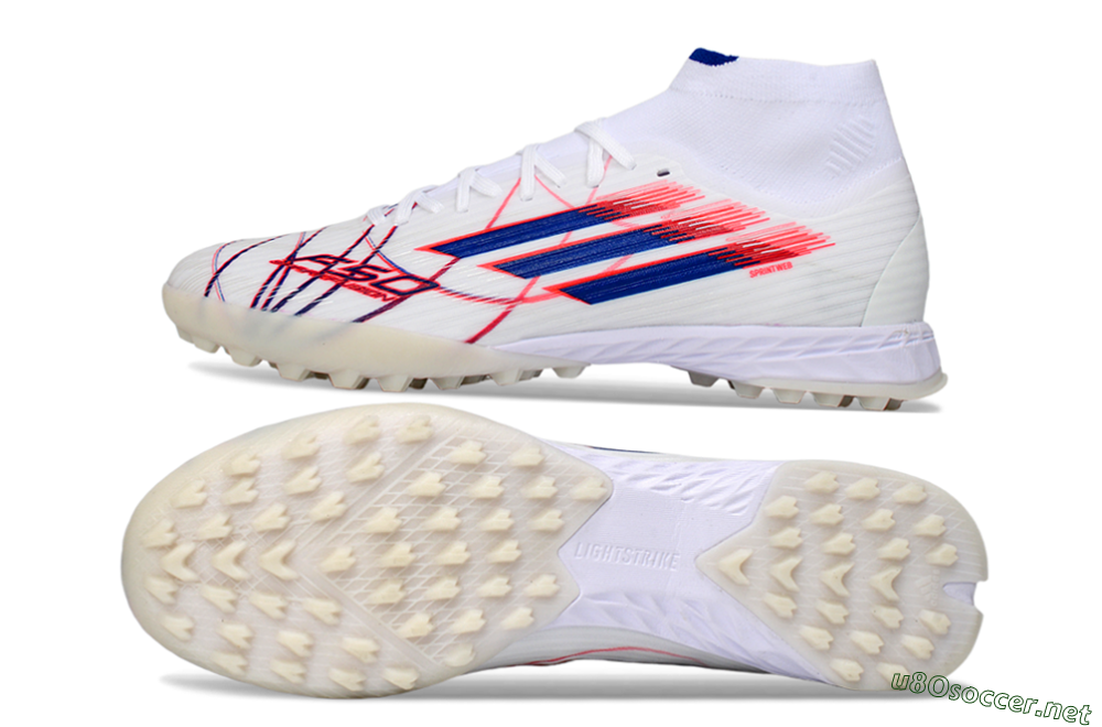 Men's Adidas F50 Elite Mid TF Football Shoes - White/Electric Red/Deep Blue 1