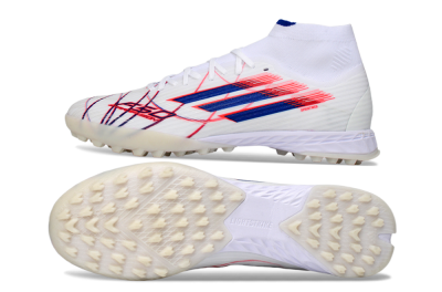 Men's Adidas F50 Elite Mid TF Football Shoes - White/Electric Red/Deep Blue