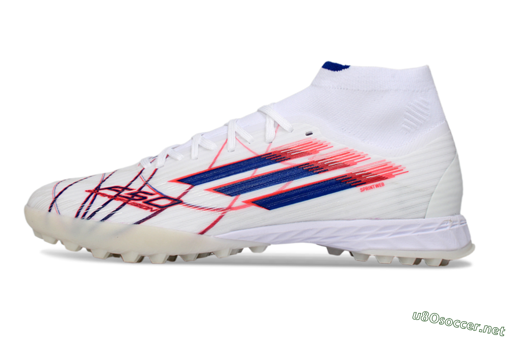 Men's Adidas F50 Elite Mid TF Football Shoes - White/Electric Red/Deep Blue 0