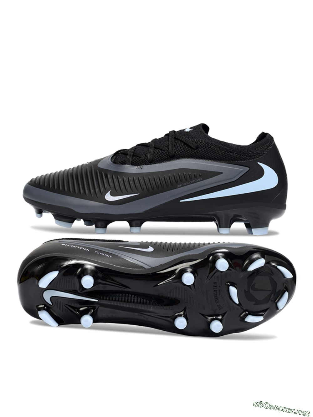 Unisex Nike Phantom 6 Elite Low FG Football Boots - Black/Cool Gray/Light Blue 1