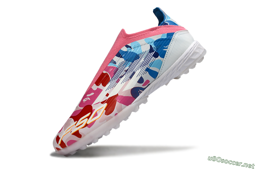 Unisex Adidas F50 Elite Laceless TF Football Shoes - Pink/Ocean Blue/Coral Pink 6