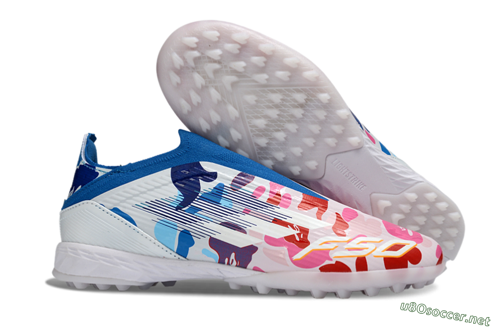 Unisex Adidas F50 Elite Laceless TF Football Shoes - Pink/Ocean Blue/Coral Pink 2