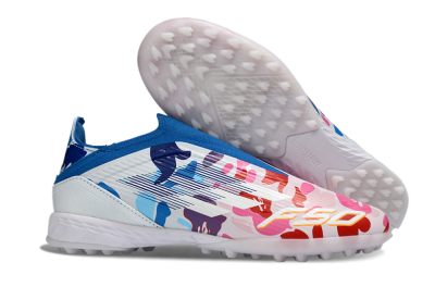 Unisex Adidas F50 Elite Laceless TF Football Shoes - Pink/Ocean Blue/Coral Pink