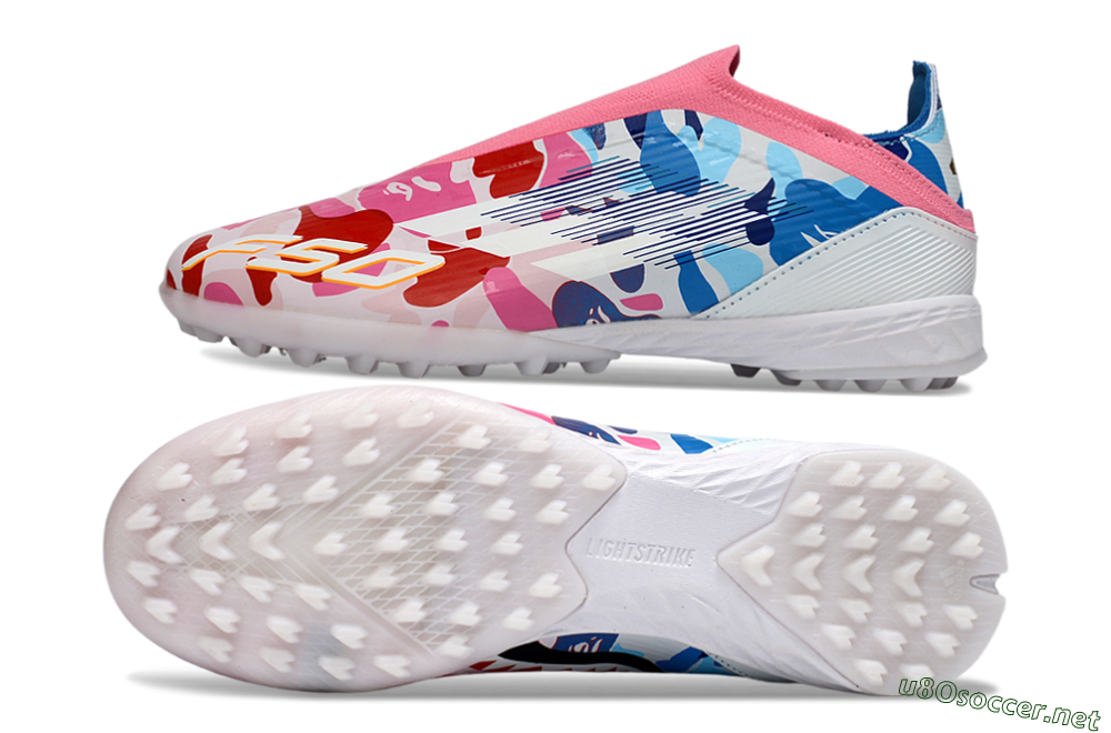 Unisex Adidas F50 Elite Laceless TF Football Shoes - Pink/Ocean Blue/Coral Pink 1